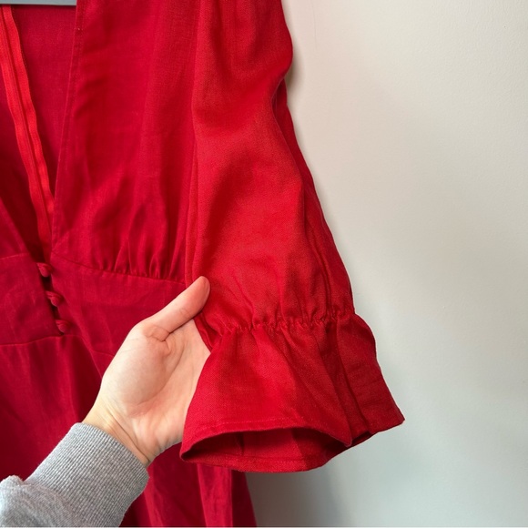 Reformation Simi Linen Dress Red Size 10 - Picture 4 of 12